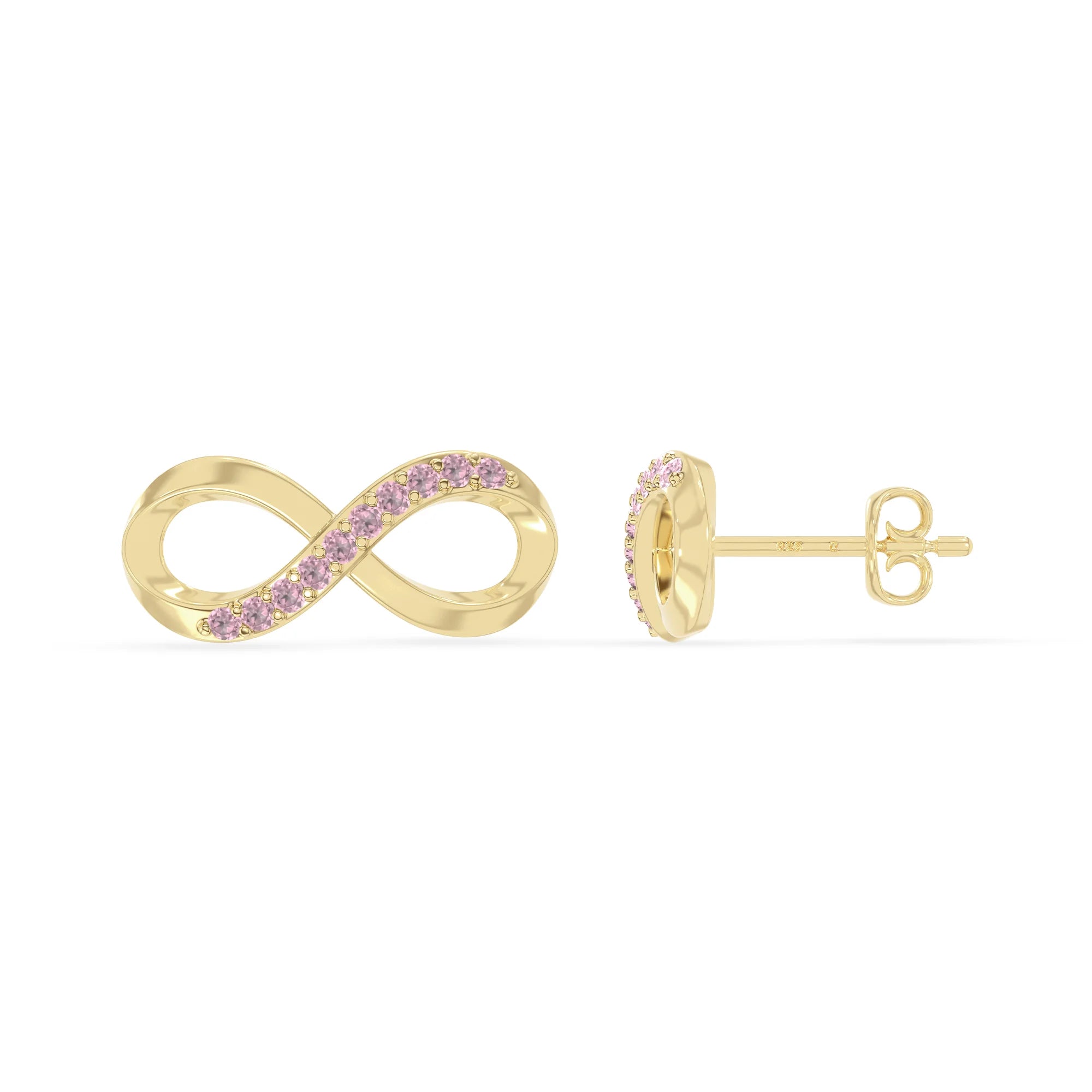 natural pink-tourmaline infinity stud earrings in yellow gold vermeil 