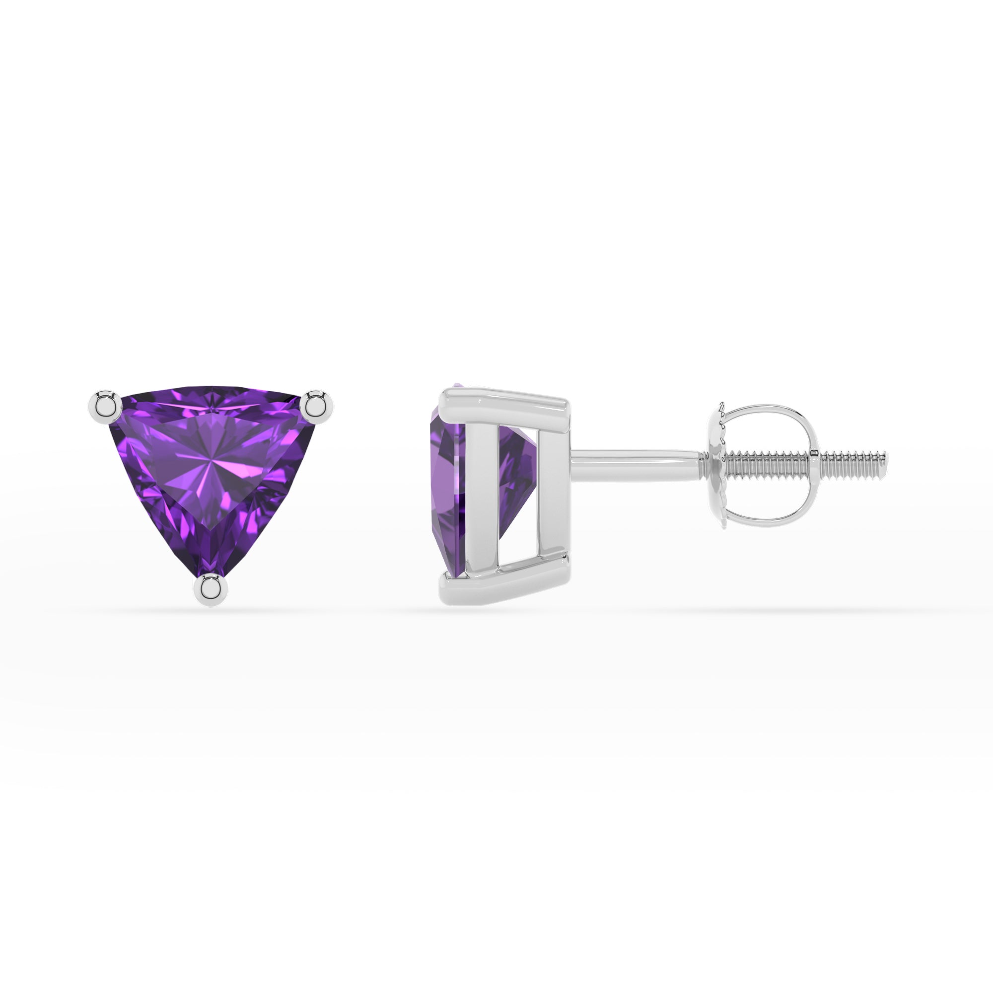 lab grown amethyst trillion stud earrings 