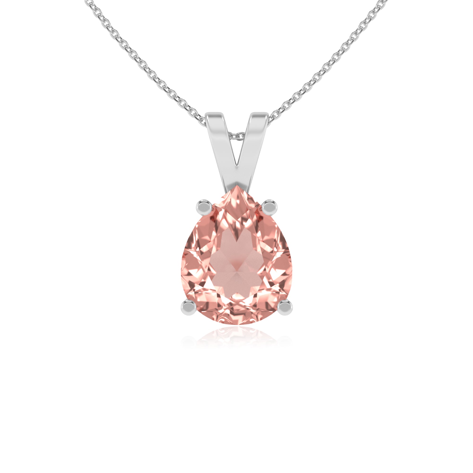 lab grown morganite pear shape solitaire v-bale pendant necklace