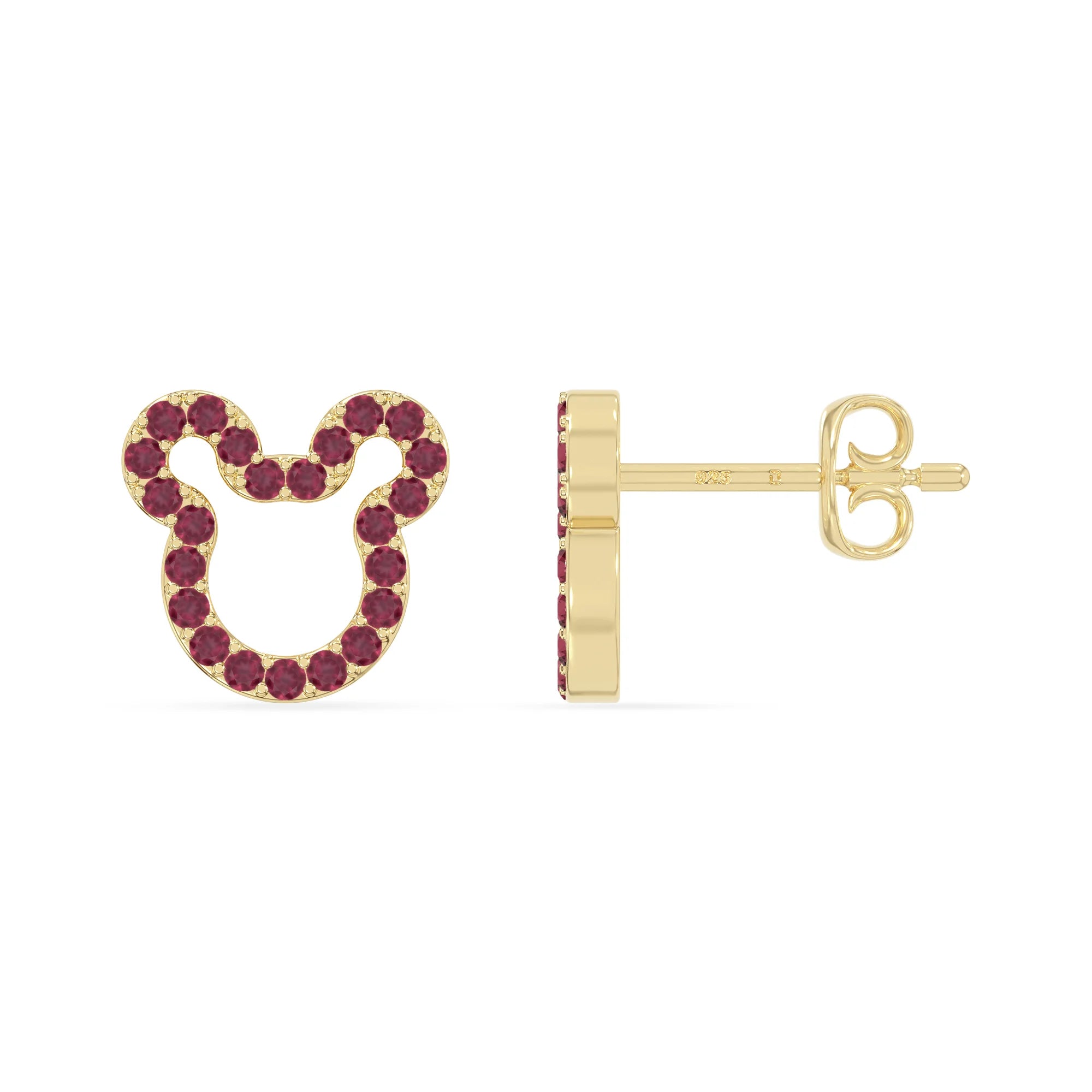 natural ruby mouse stud earrings in yellow gold vermeil 