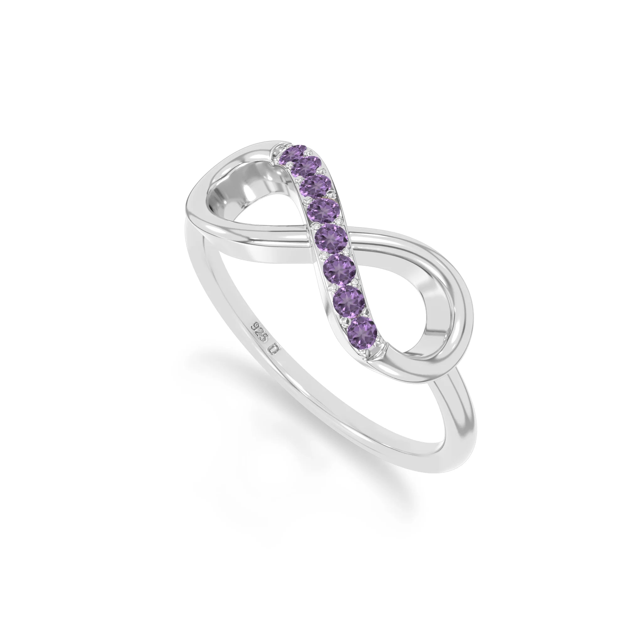 natural amethyst infinity promise rings in sterling silver 