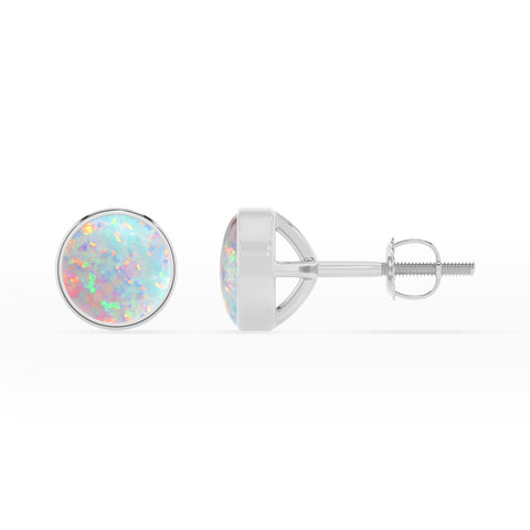 lab grown opal round stud earrings 