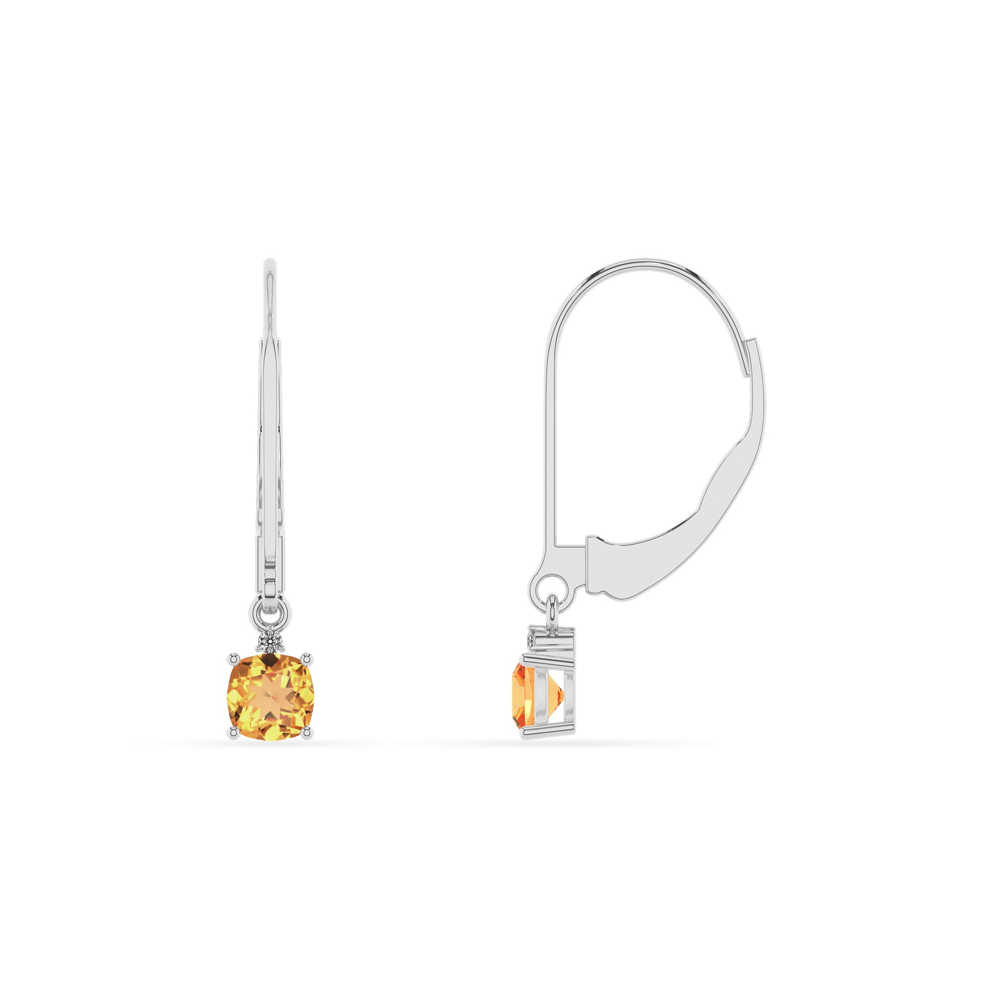 lab grown citrine cushion dangle earrings with moissanite 