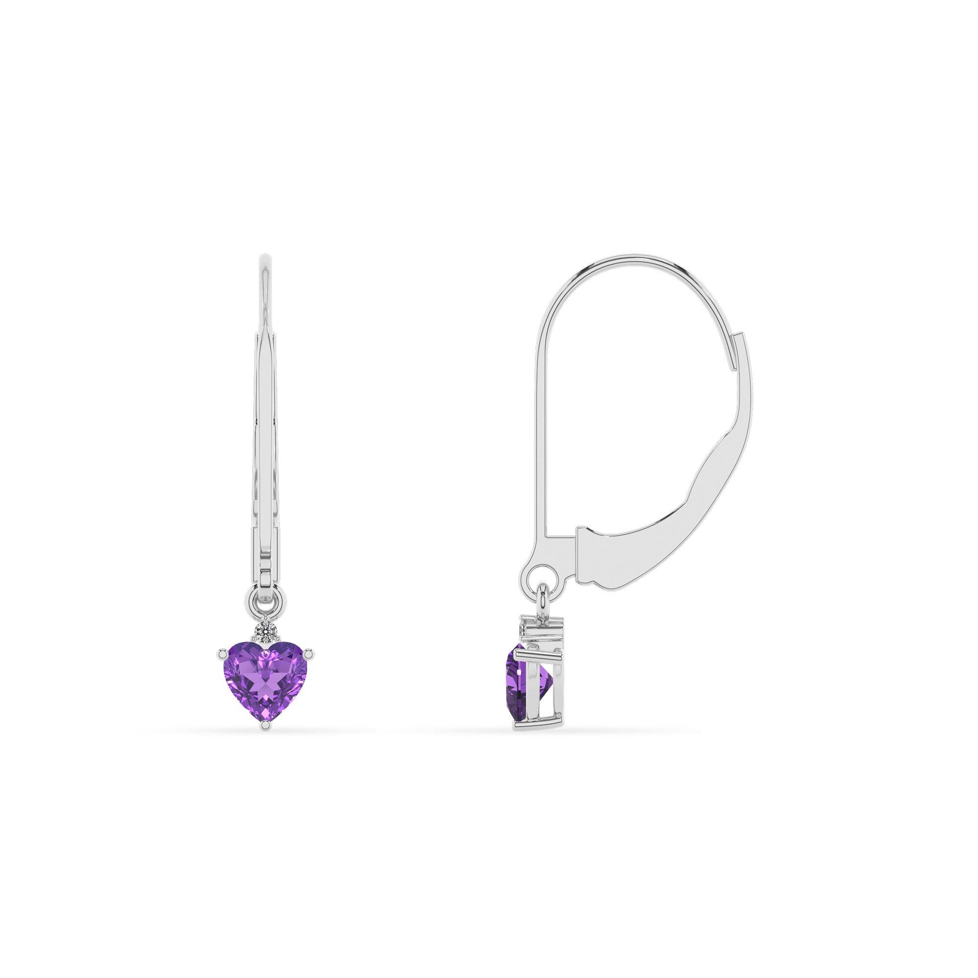 lab grown amethyst heart dangle earrings with moissanite 