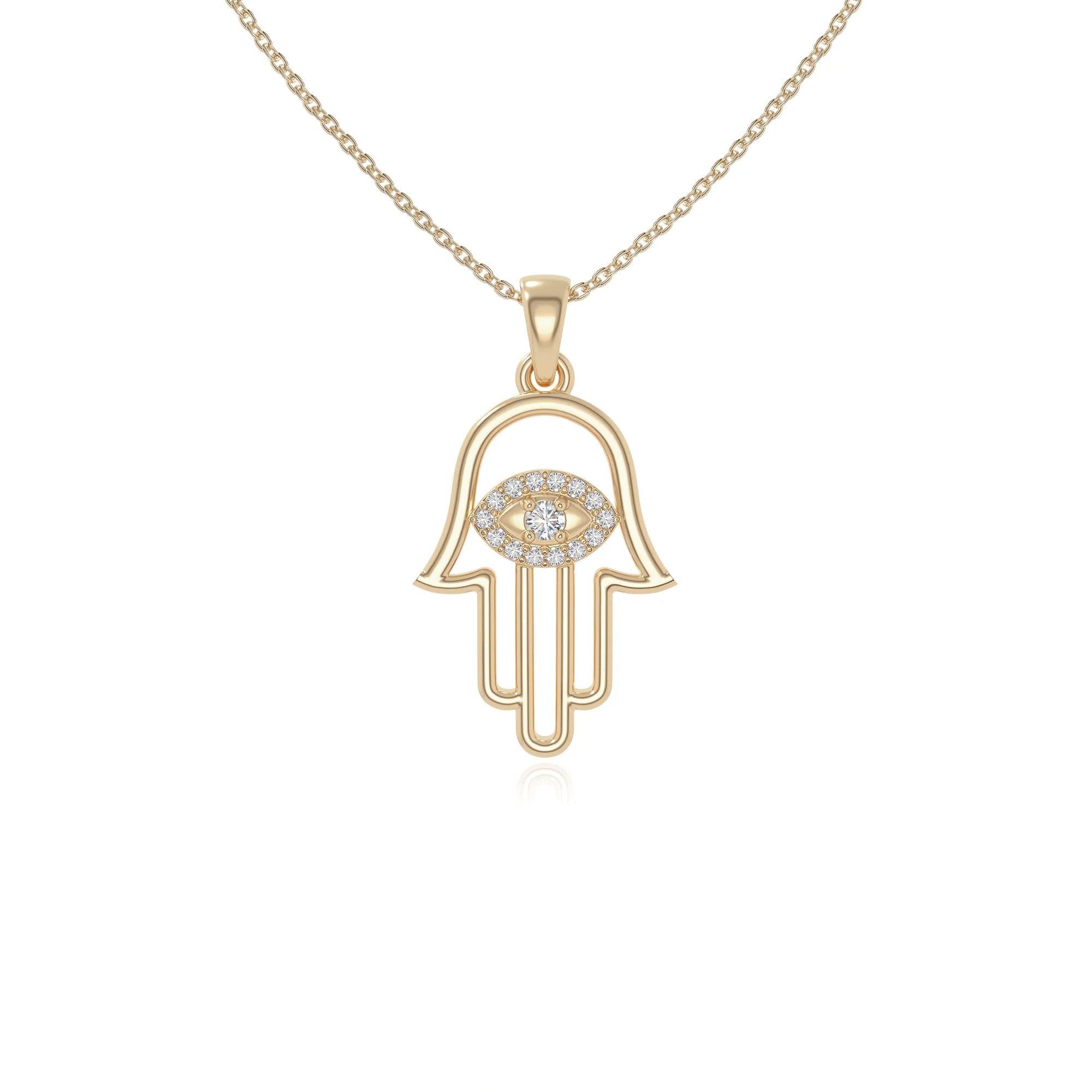 moissanite evil eye hamsa hand necklaces in yellow gold vermeil 