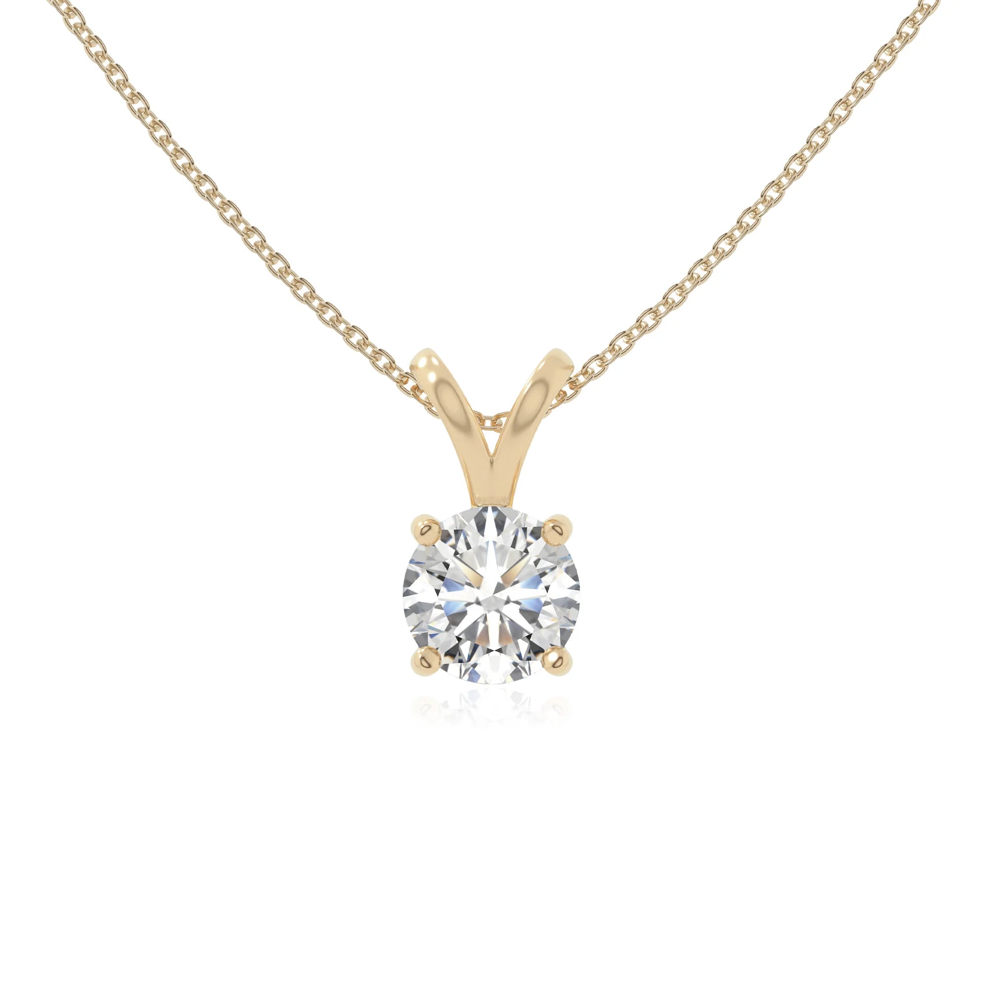 moissanite v-bale solitaire necklaces in yellow gold vermeil 