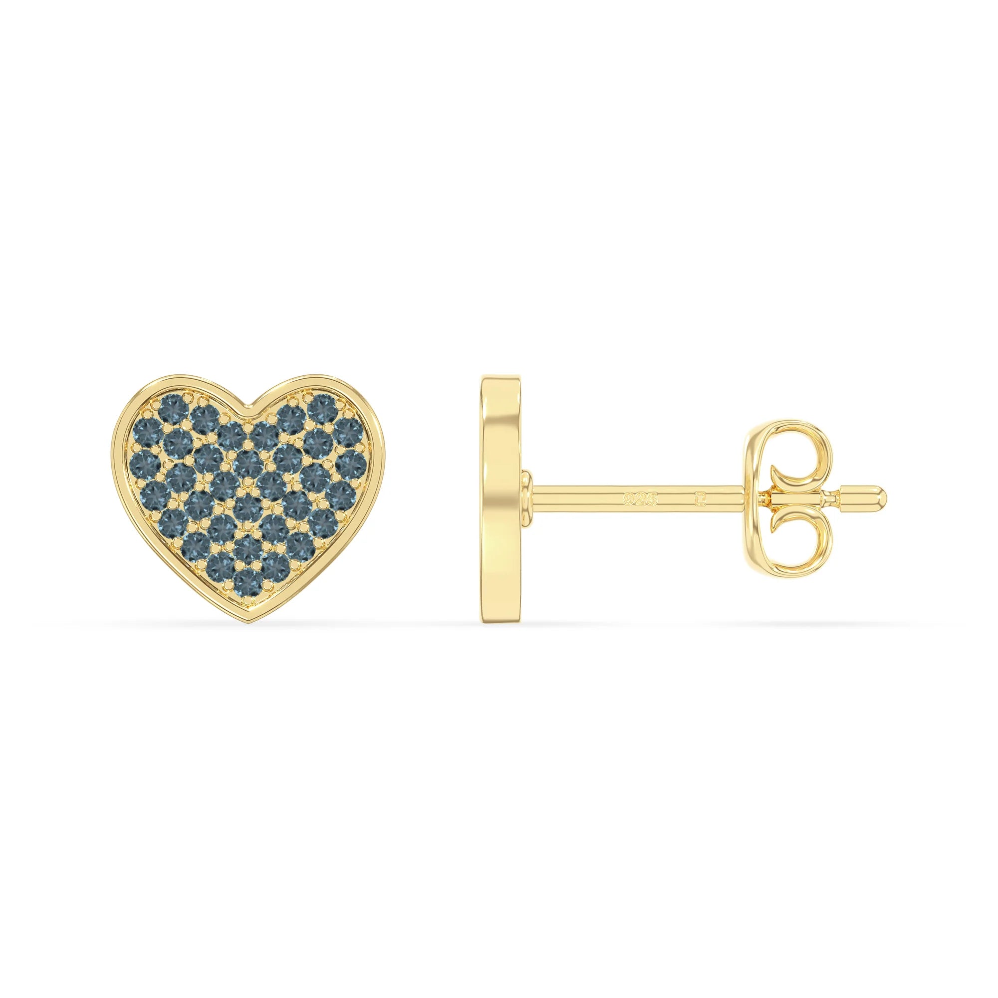 natural london-blue-topaz heart stud earrings in yellow gold vermeil 