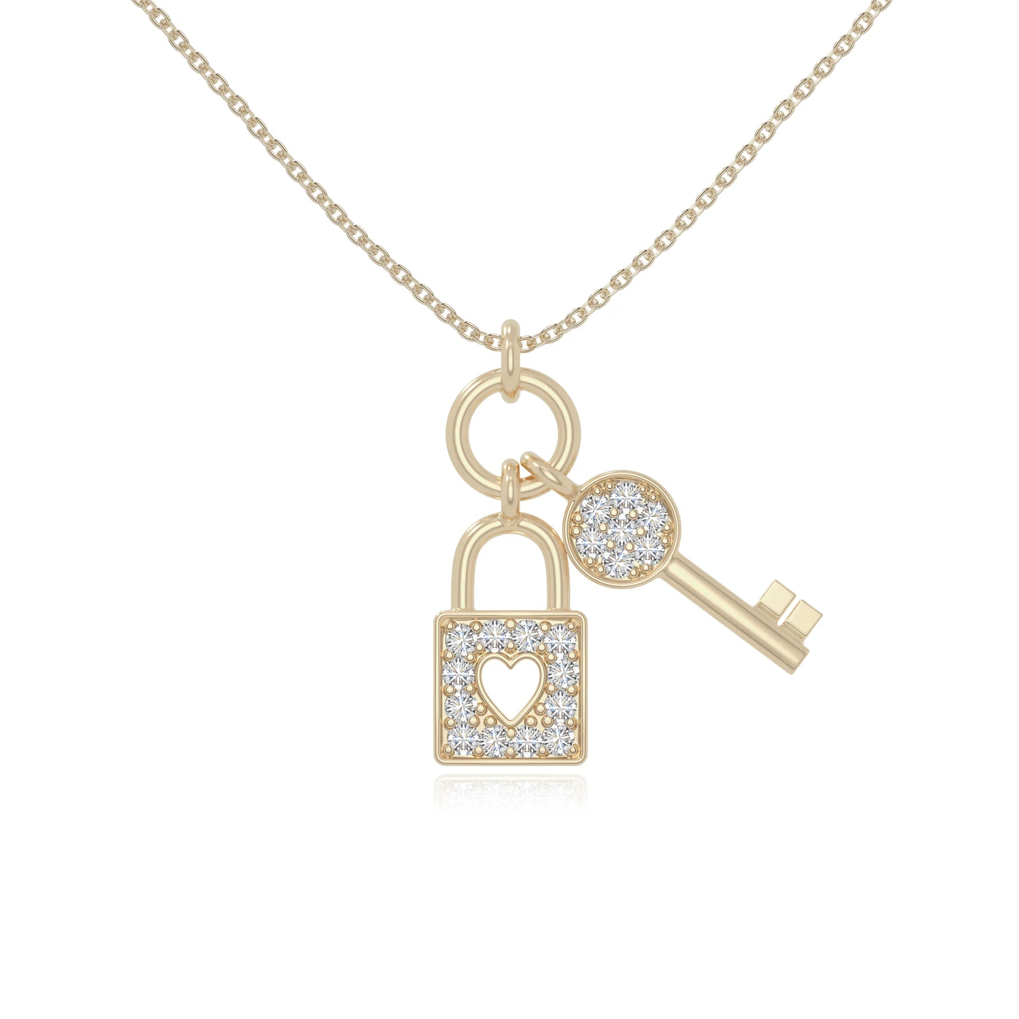 moissanite lock & key necklaces in yellow gold vermeil 