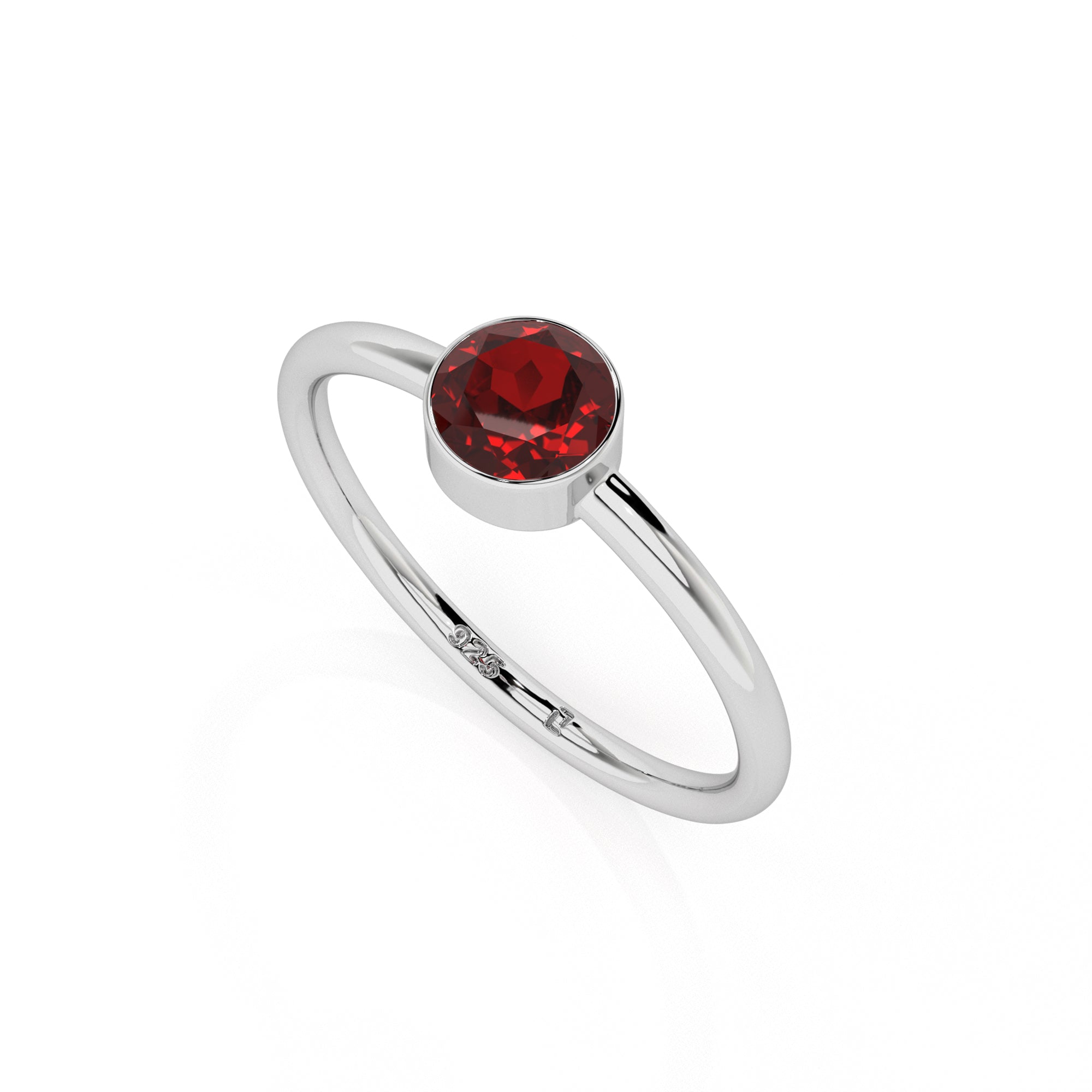 red garnet round cut stackable bezel-set ring