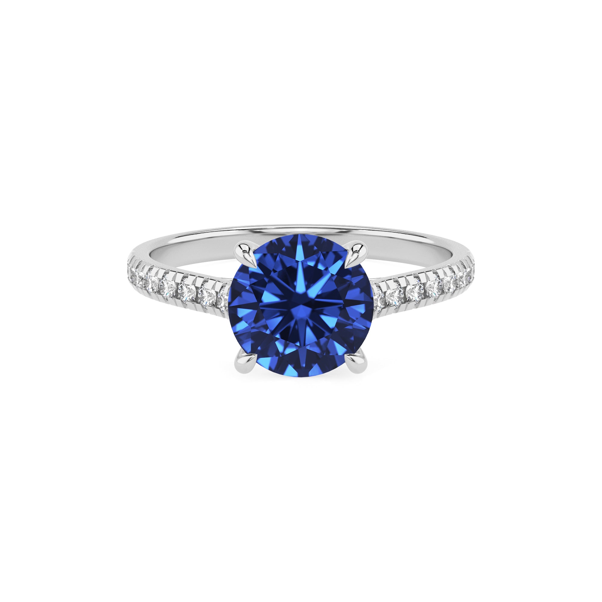 lab-grown blue-sapphire round half eterity solitaire engagement ring