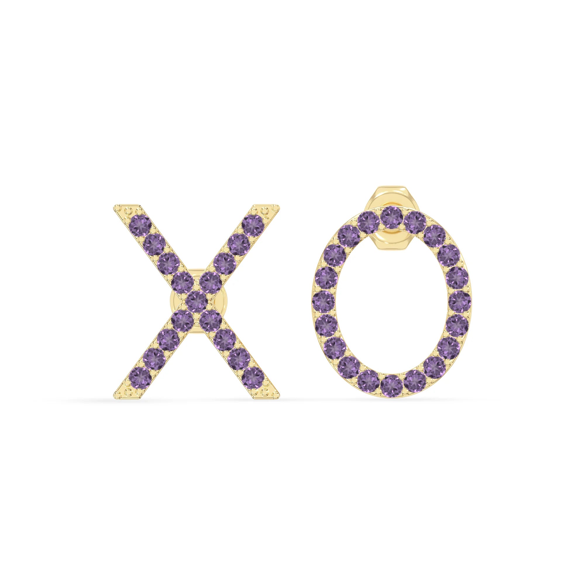 natural amethyst xo stud earrings in yellow gold vermeil 