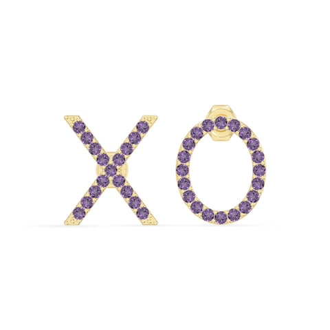 natural amethyst xo stud earrings in yellow gold vermeil 
