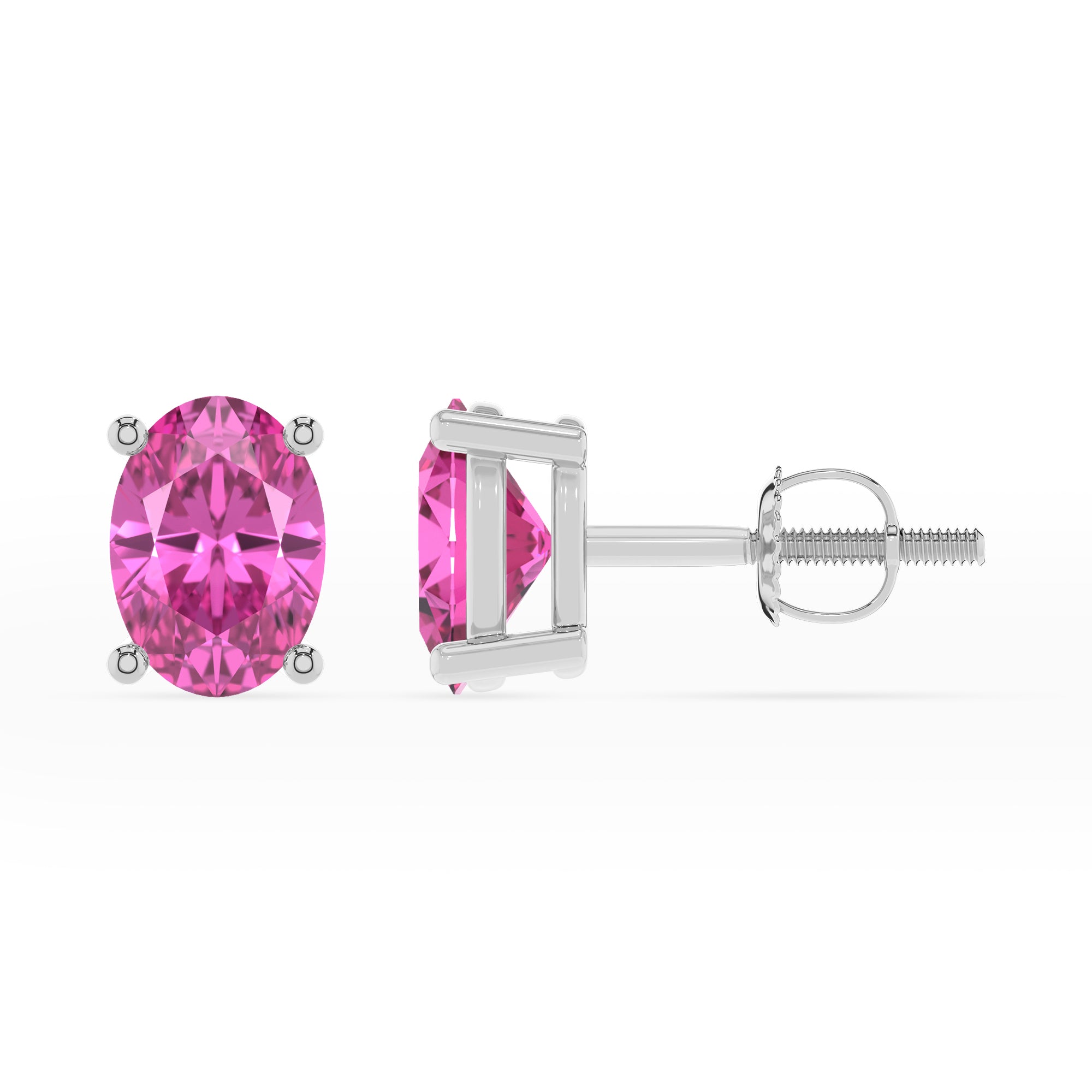 lab grown pink sapphire oval stud earrings 