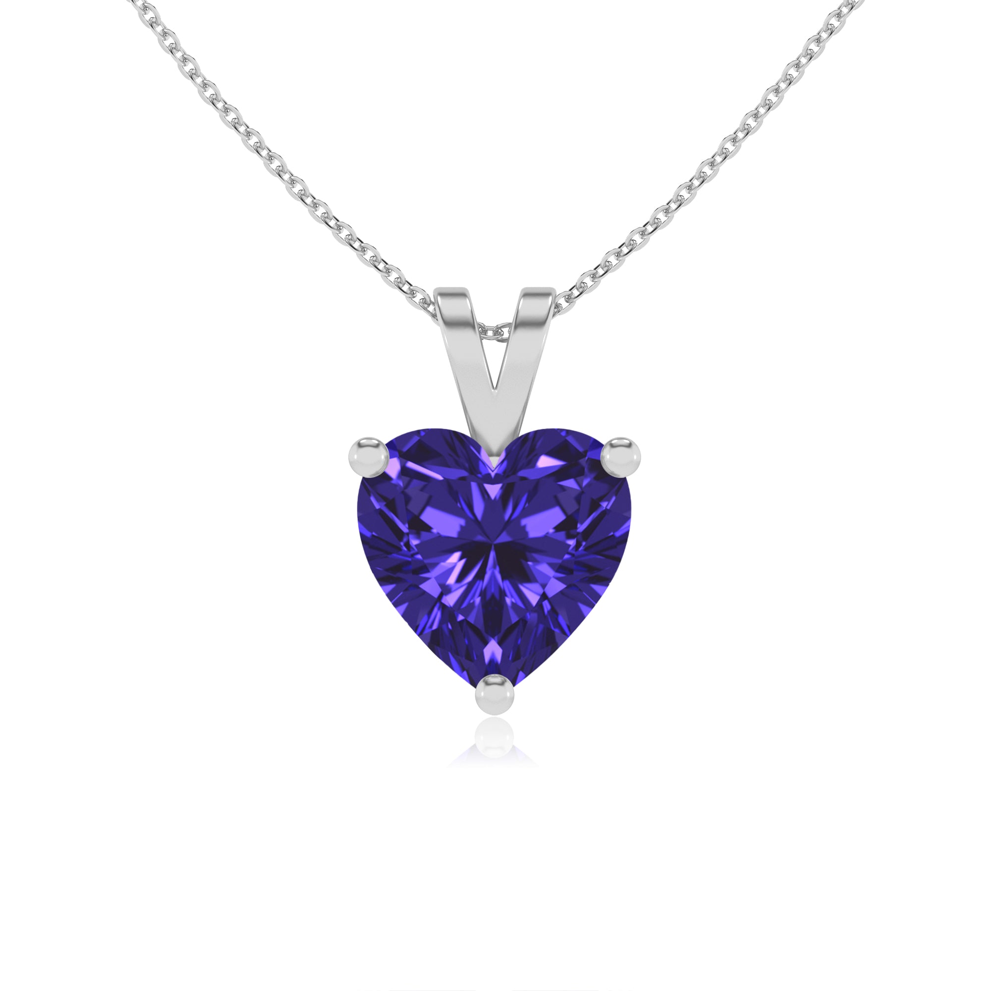 lab grown tanzanite heart shape solitaire v-bale pendant necklace