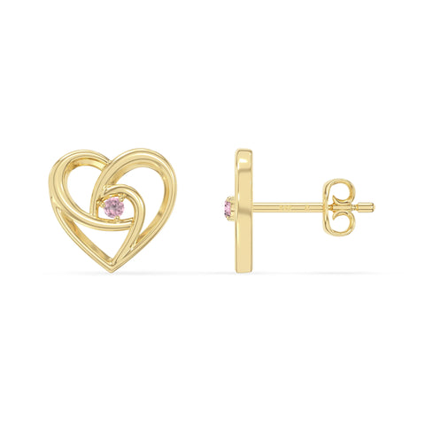 natural pink-tourmaline heart stud earrings in yellow gold vermeil 