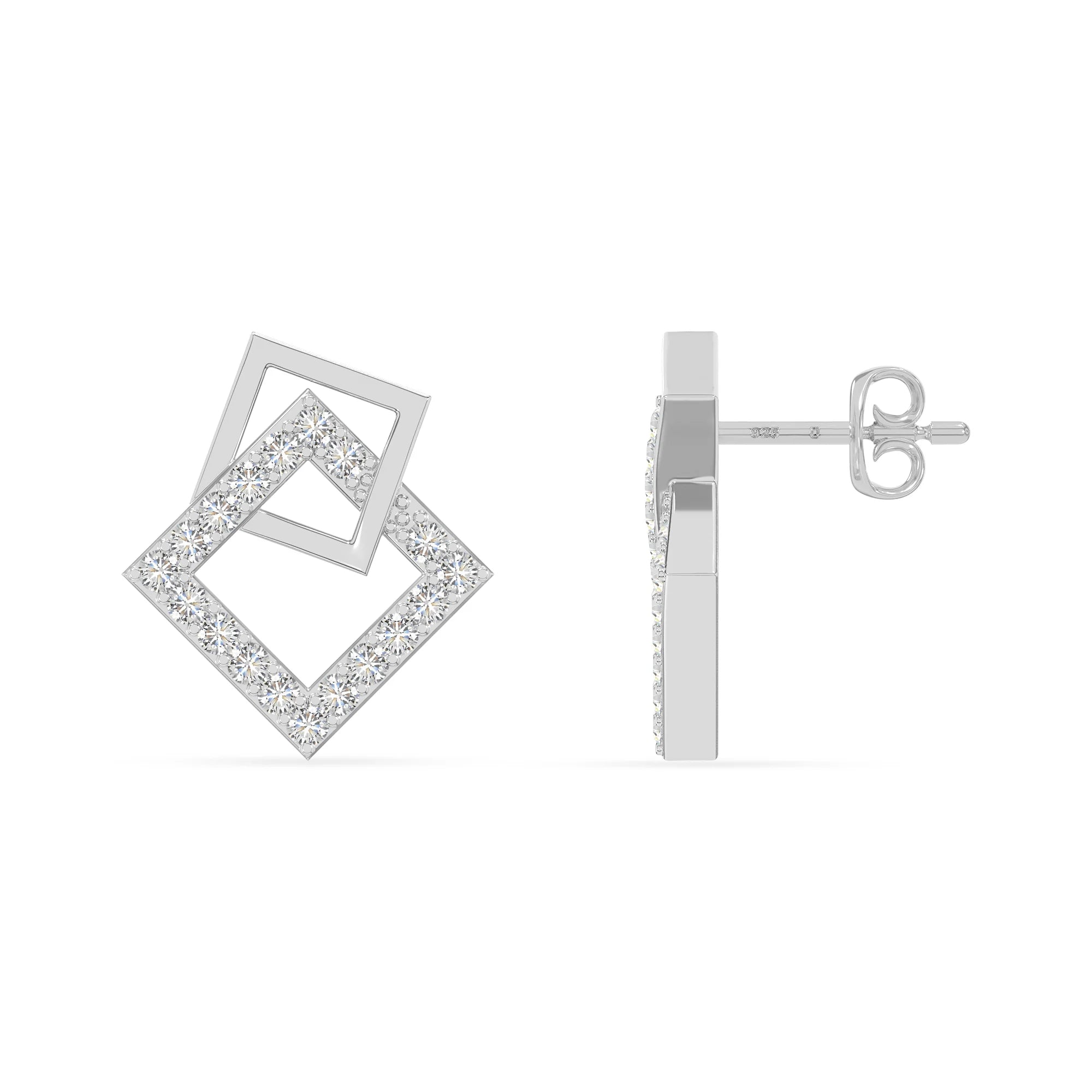 moissanite square stud earrings in sterling silver 