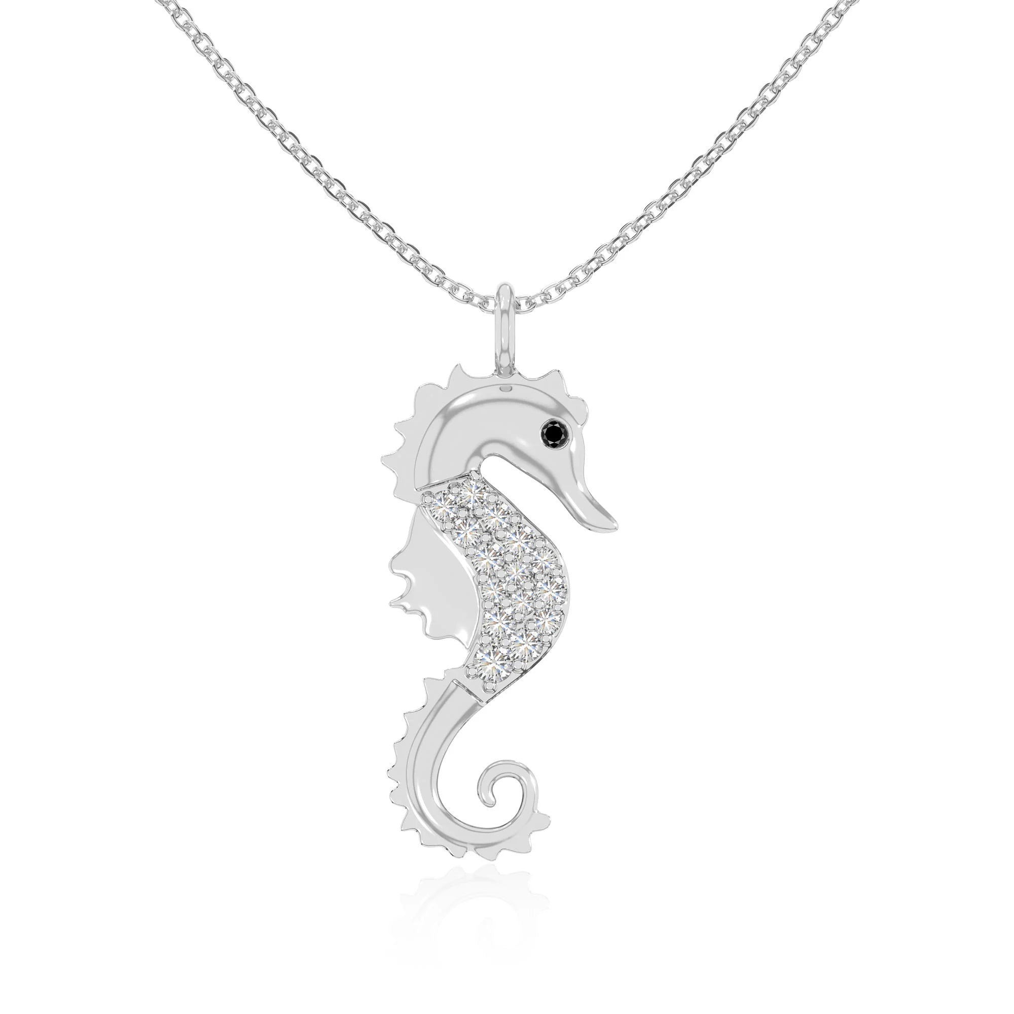 natural black-onyx sea horse necklaces in sterling silver 