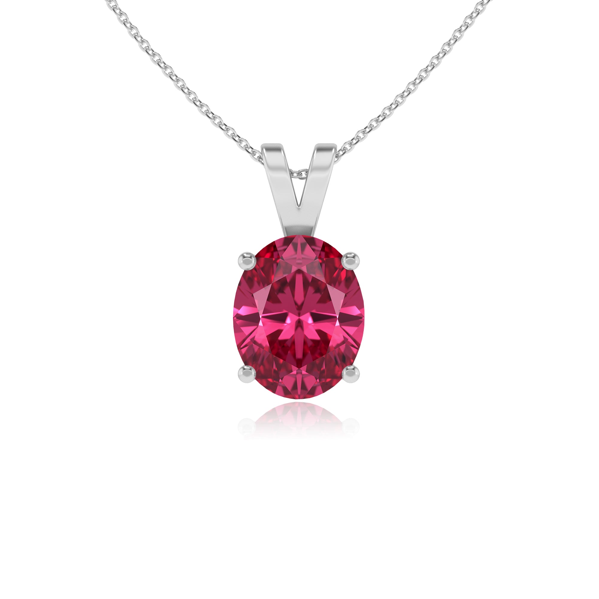 lab grown pink-tourmaline oval shape solitaire v-bale pendant necklace