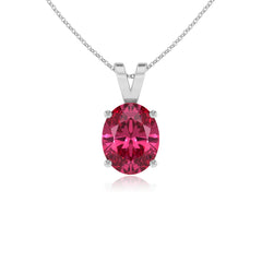 lab grown pink-tourmaline oval shape solitaire v-bale pendant necklace