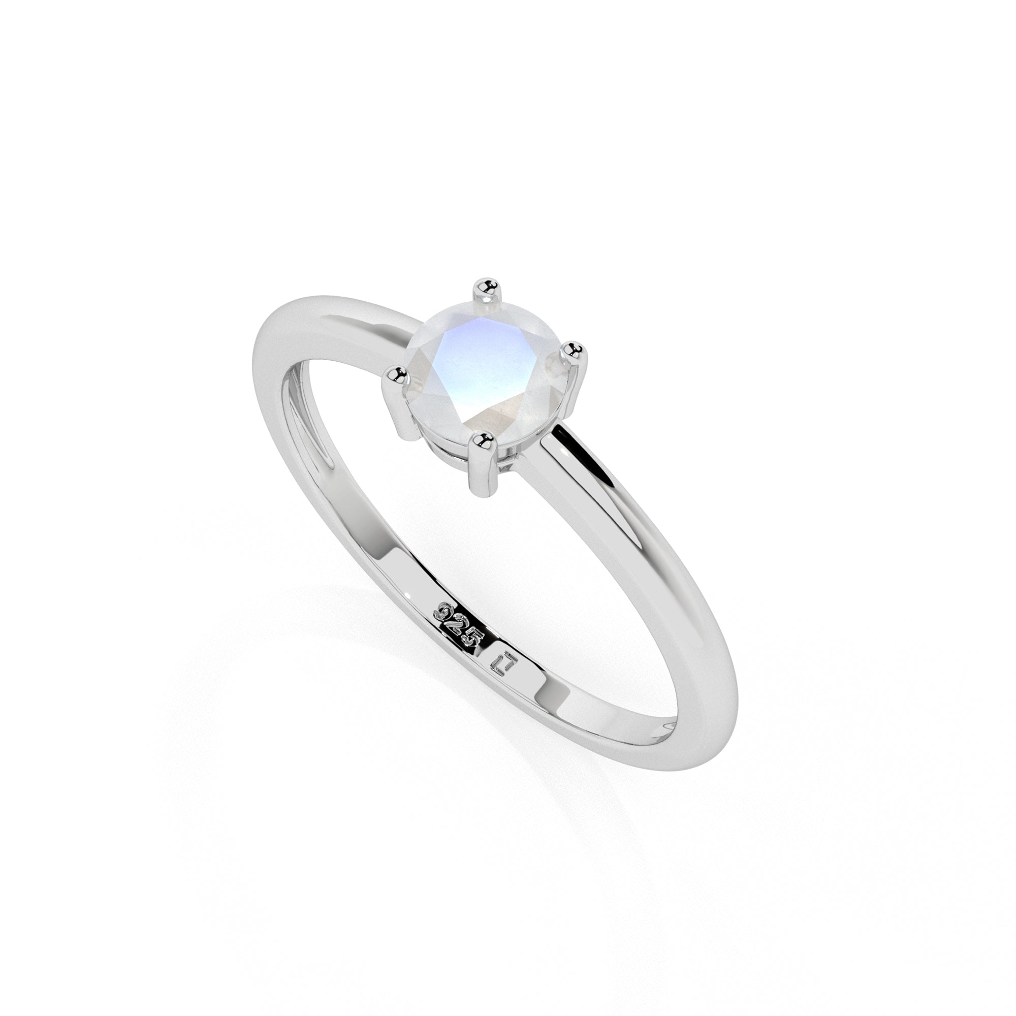 rainbow moonstone round cut stackable prong-set ring