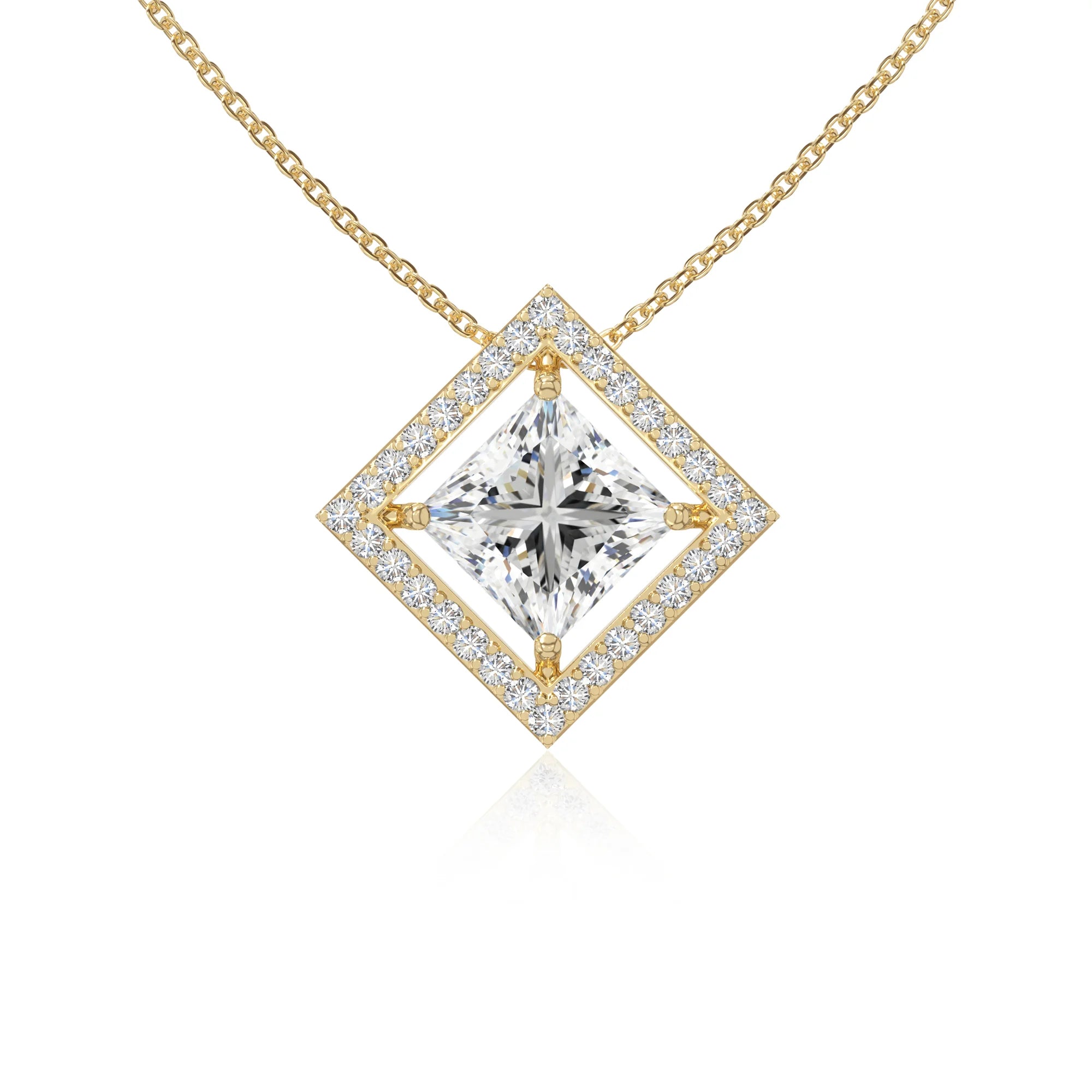 moissanite solitaire halo necklaces in yellow gold vermeil 