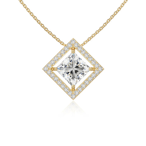 moissanite solitaire halo necklaces in yellow gold vermeil 