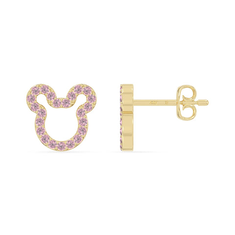 natural pink-tourmaline mouse stud earrings in yellow gold vermeil 