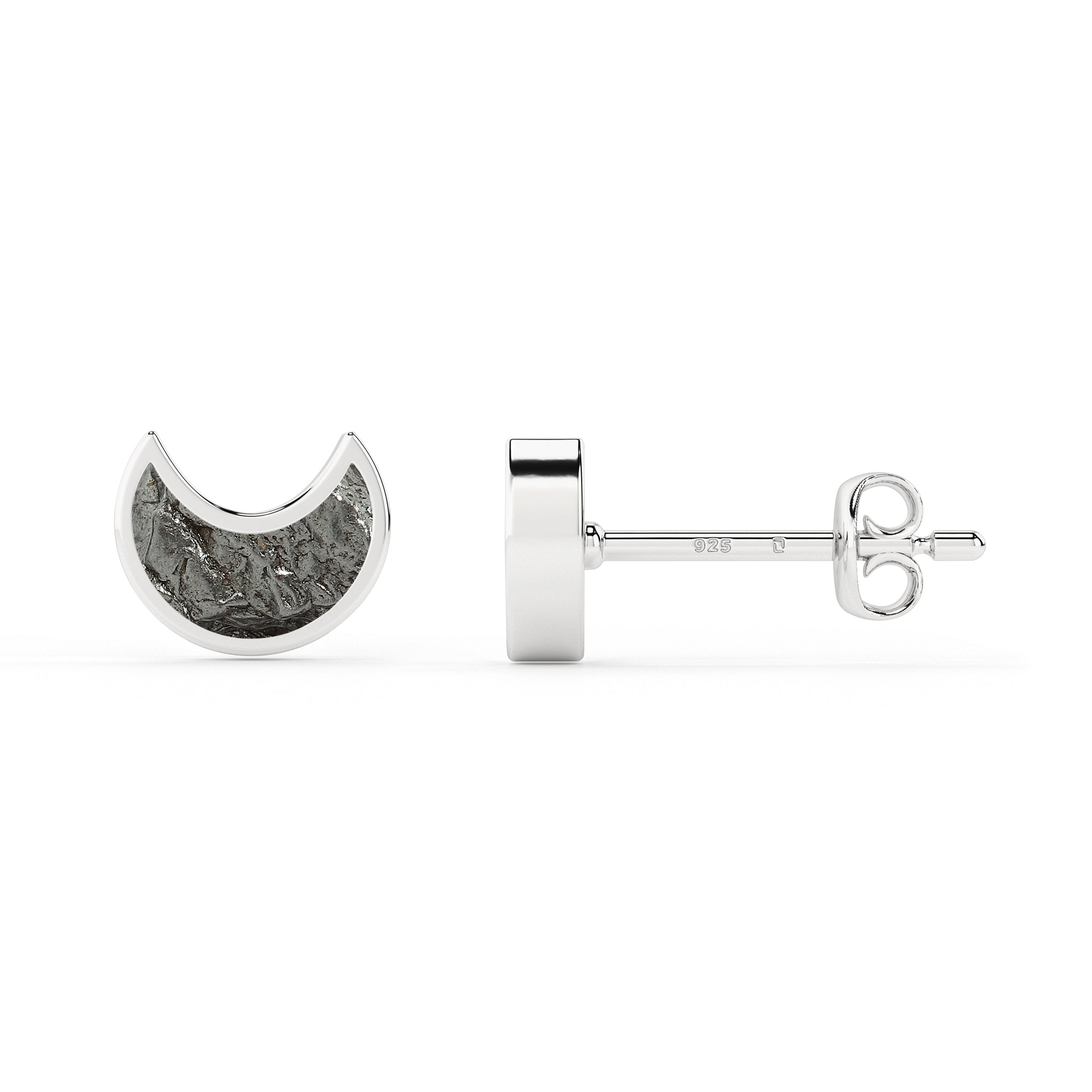 natural meteorite moon shape stud earrings