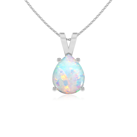 lab grown opal pear shape solitaire v-bale pendant necklace