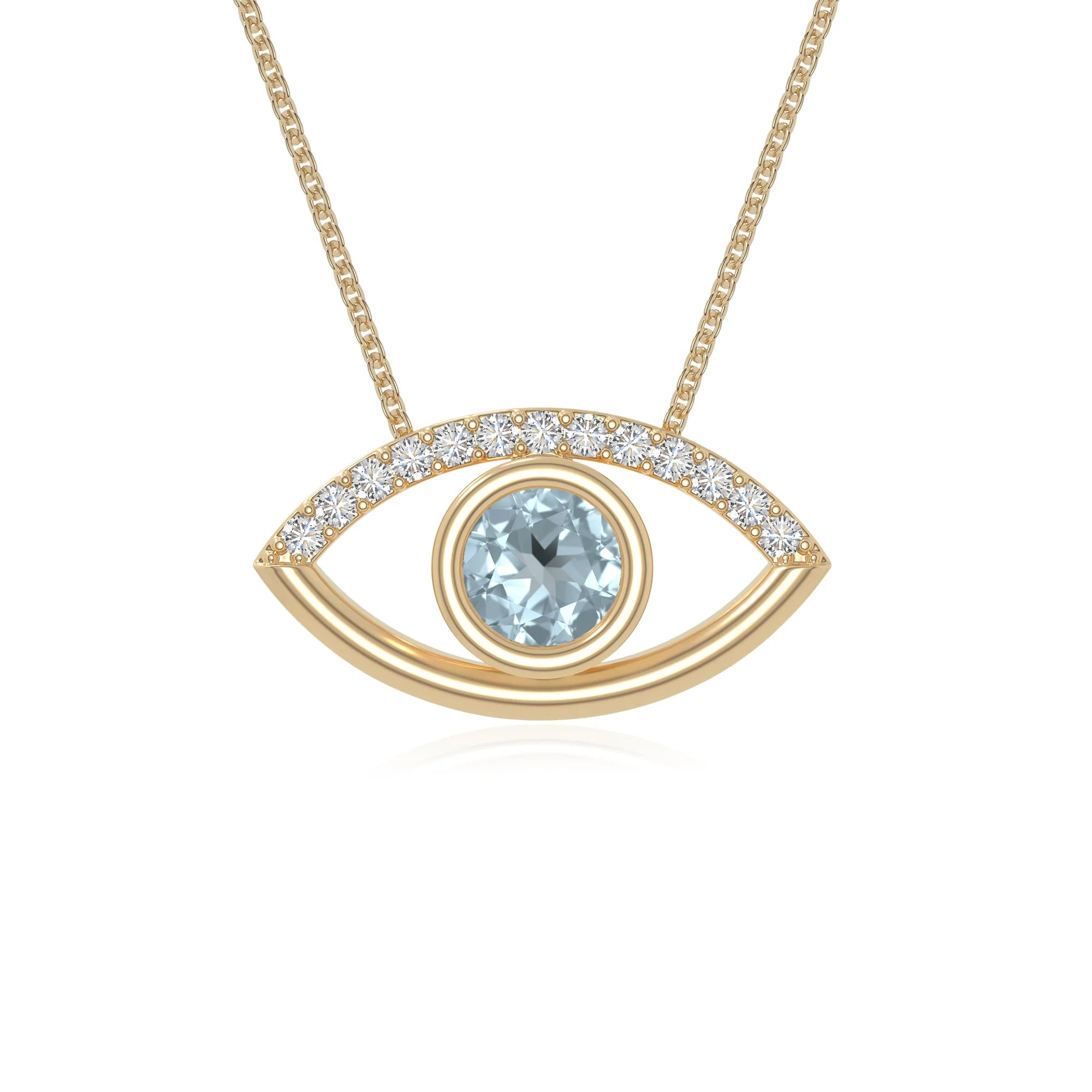 natural aquamarine evil eye necklaces in yellow gold vermeil 