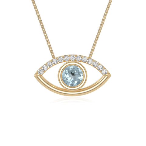 natural aquamarine evil eye necklaces in yellow gold vermeil 