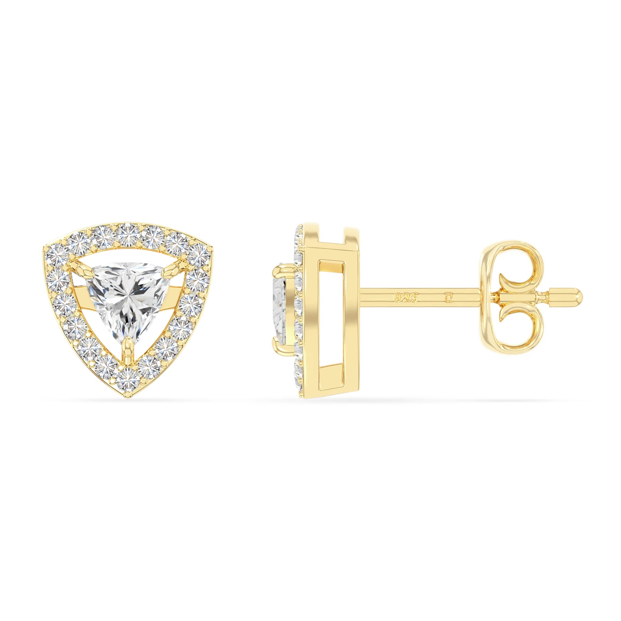 moissanite halo stud earrings in yellow gold vermeil 