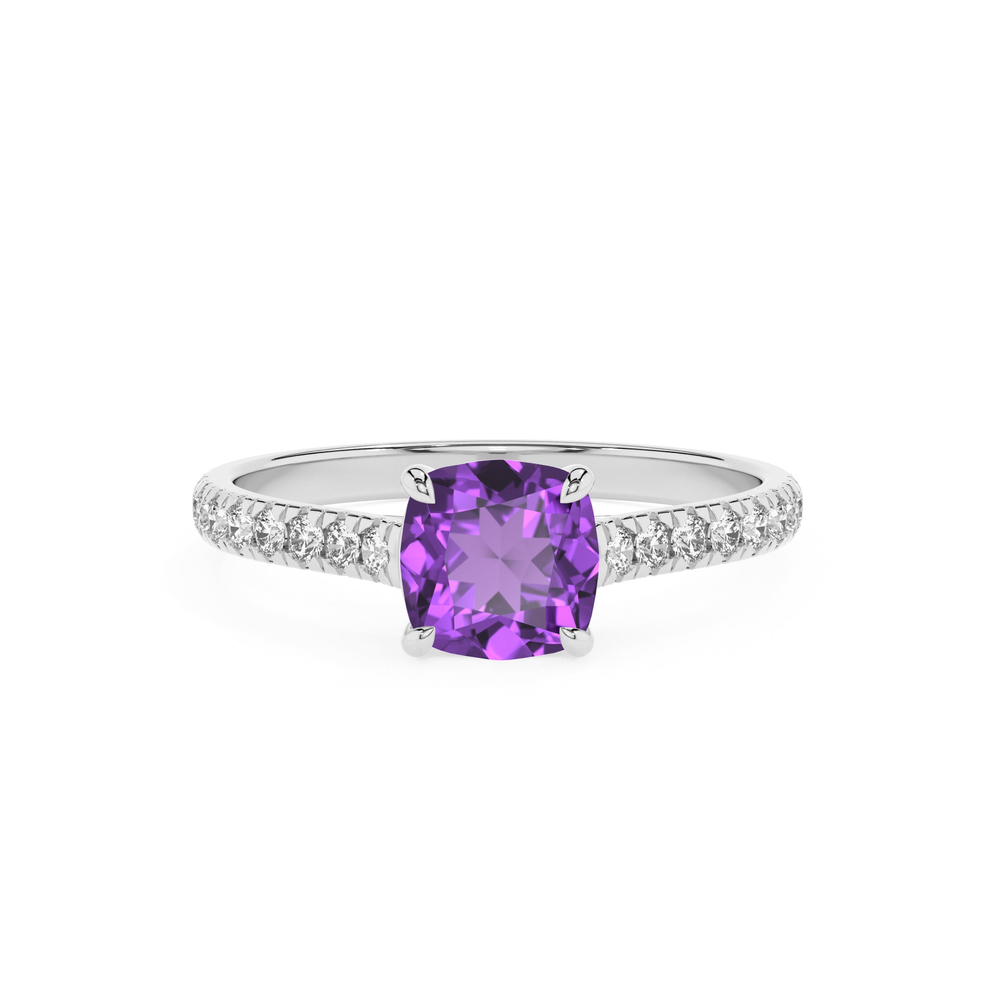 lab grown amethyst cushion half eterity solitaire engagement ring