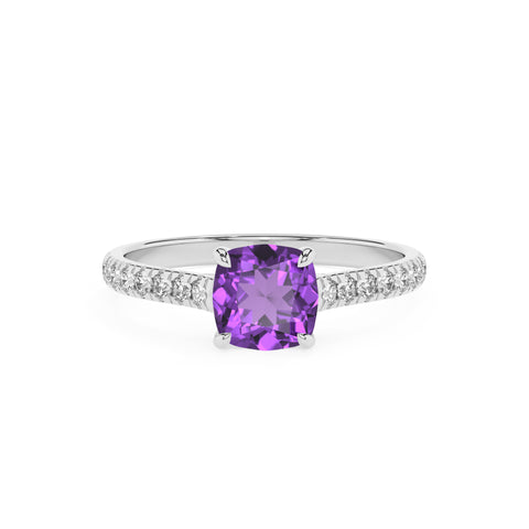 lab grown amethyst cushion half eterity solitaire engagement ring