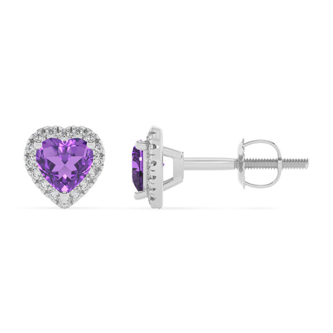 lab grown amethyst heart stud earrings with moissanite 