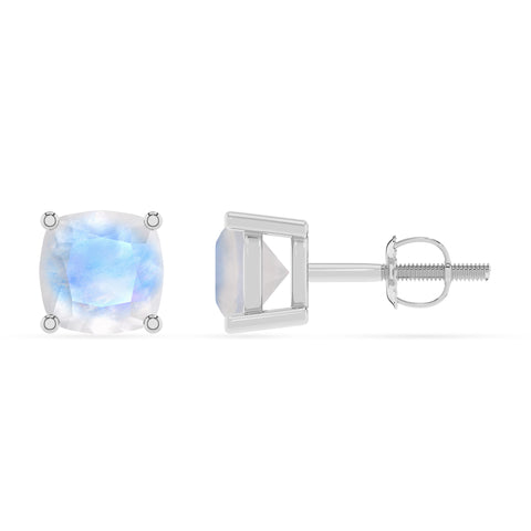 natural rainbow moonstone cushion stud earrings 