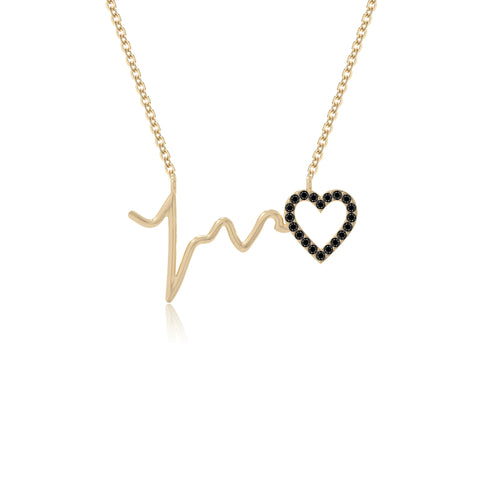 natural black-onyx heartbeat necklaces in yellow gold vermeil 