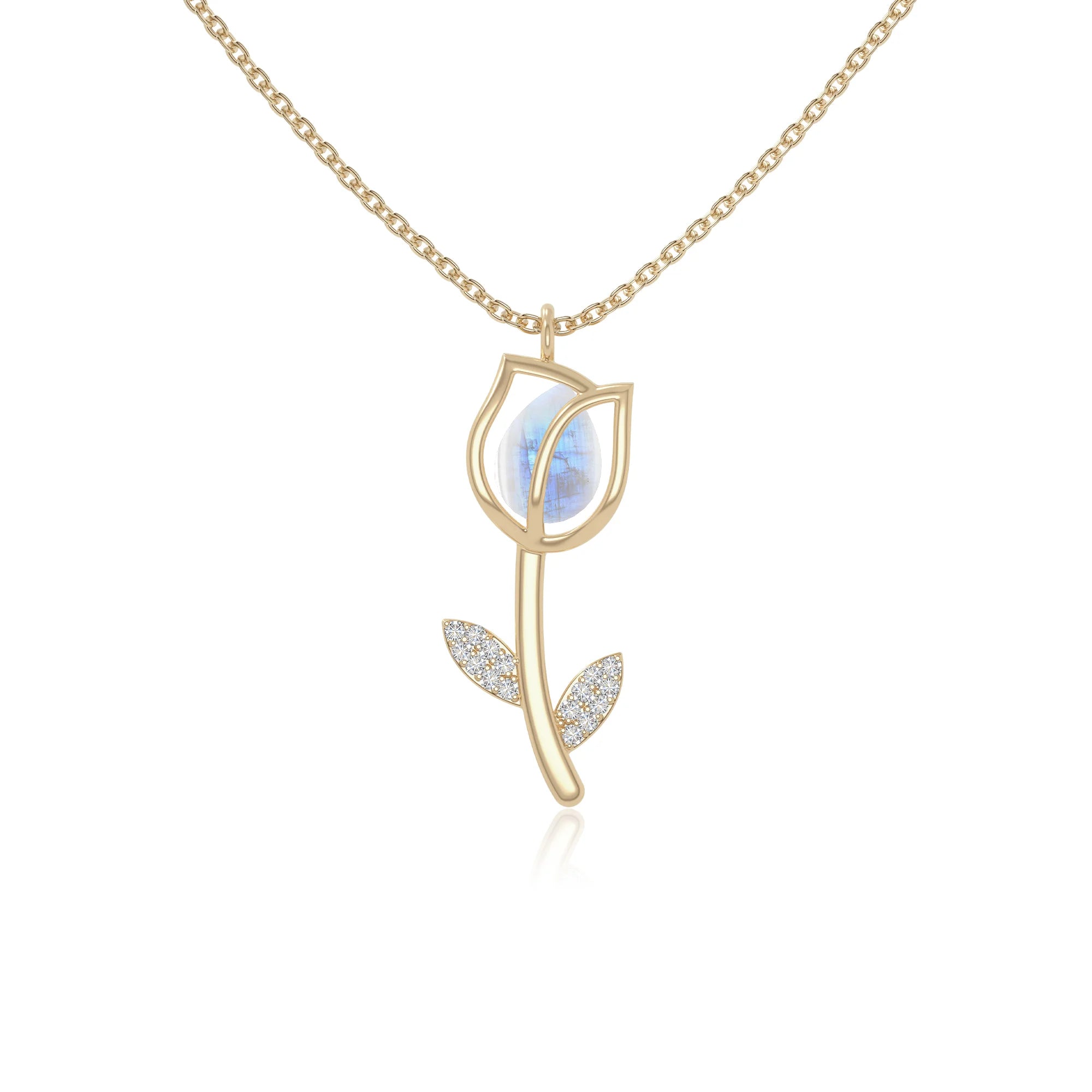 rainbow moonstone tulip necklaces in yellow gold vermeil 