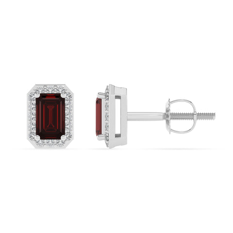 natural garnet emerald cut stud earrings with moissanite 