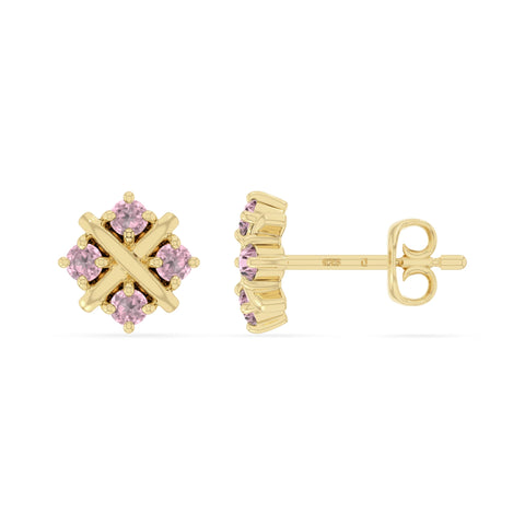 natural pink-tourmaline flower stud earrings in yellow gold vermeil 