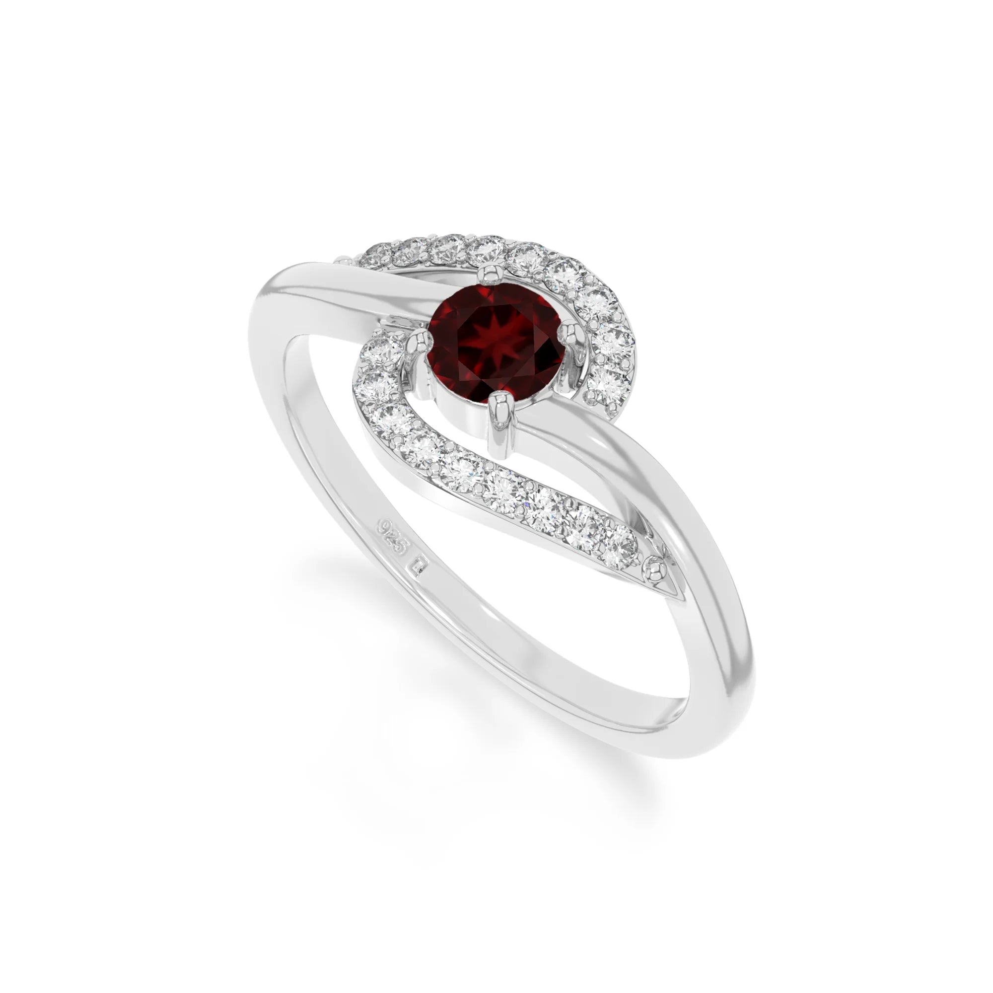 natural garnet infinity solitaire rings in sterling silver 