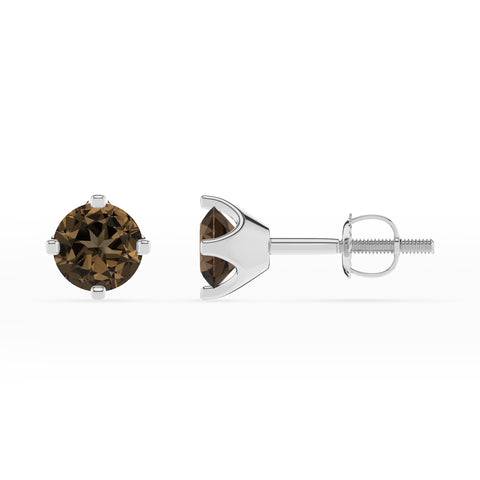 natural smoky quartz round stud earrings 