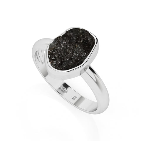 black-tourmaline rough shape stackable bezel-set ring