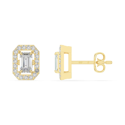 moissanite halo stud earrings in yellow gold vermeil 