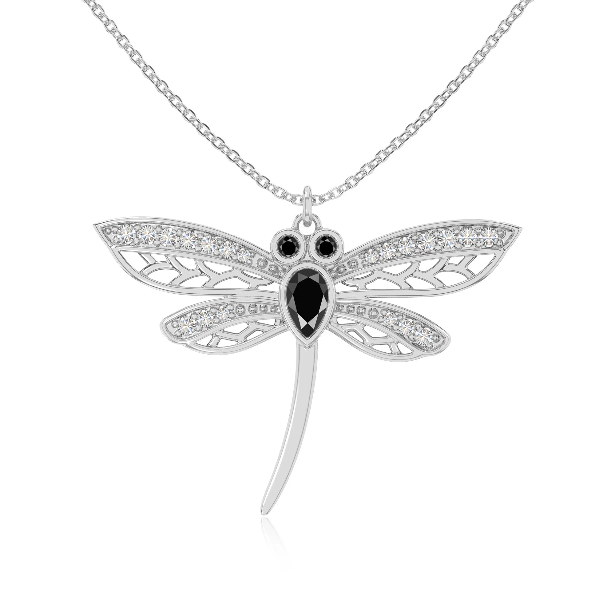 natural black-onyx dragonfly necklaces in sterling silver 