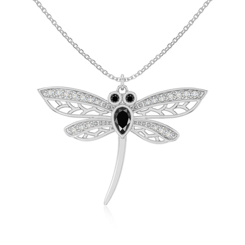 natural black-onyx dragonfly necklaces in sterling silver 