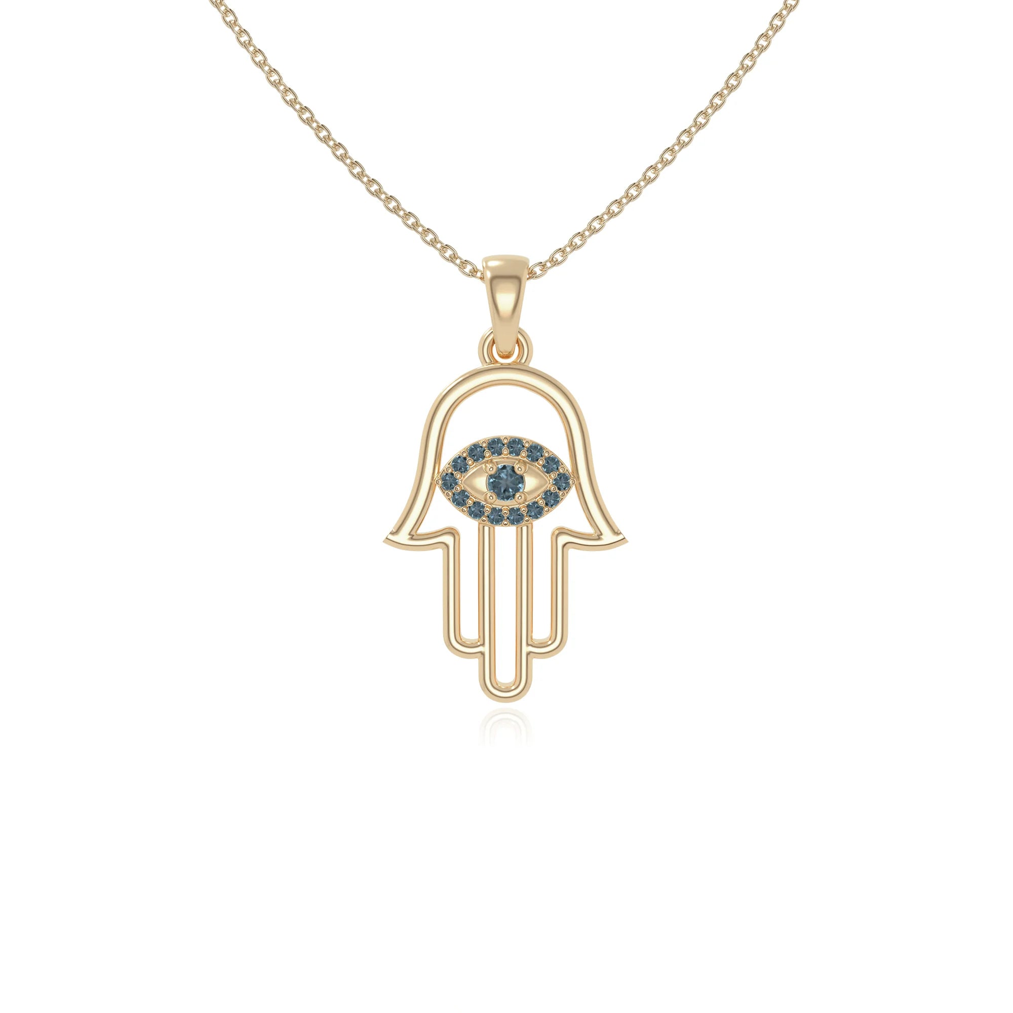 natural london-blue-topaz evil eye hamsa hand necklaces in yellow gold vermeil 