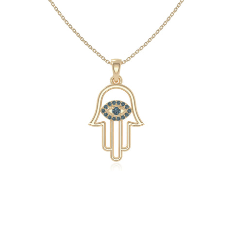 natural london-blue-topaz evil eye hamsa hand necklaces in yellow gold vermeil 