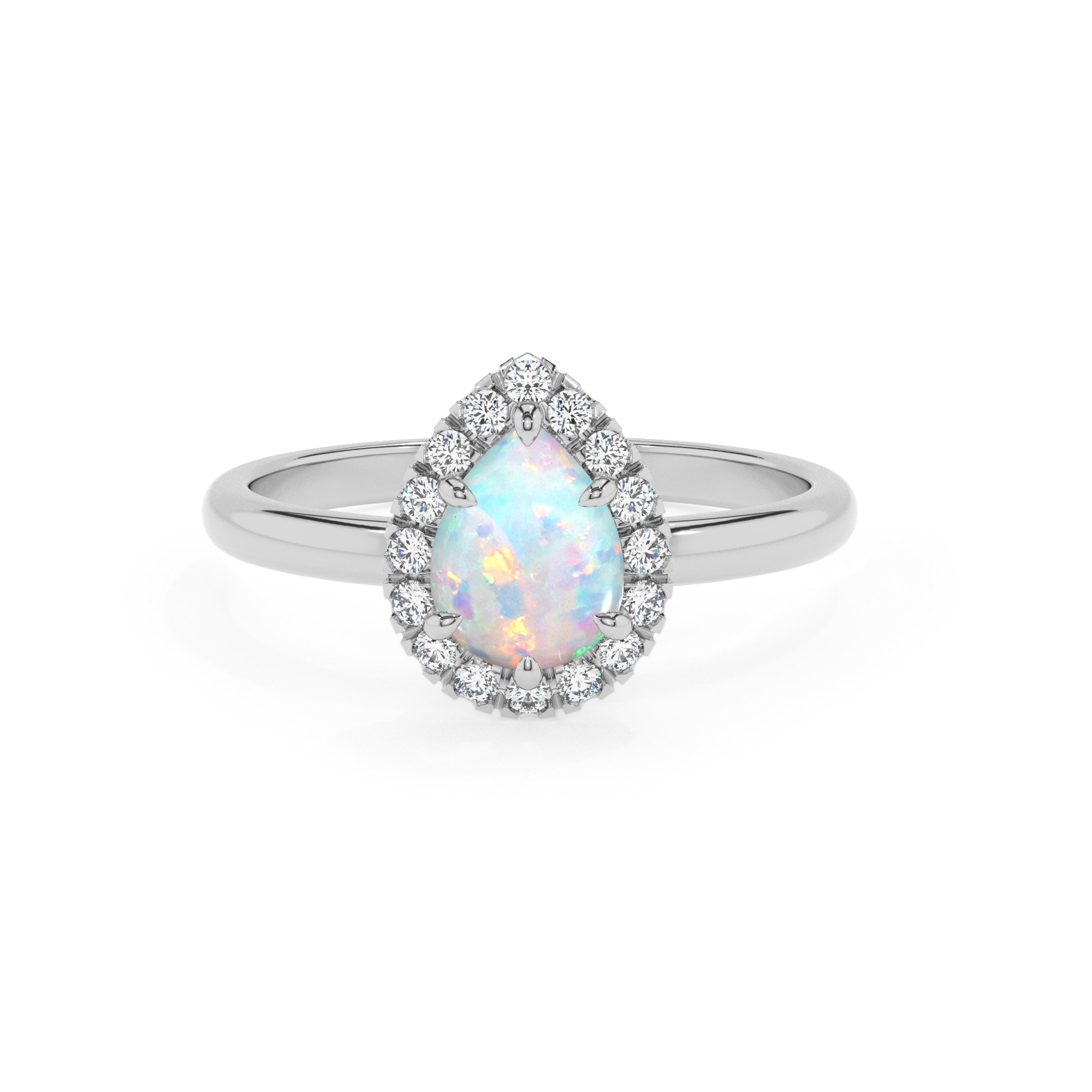 lab grown opal pear halo solitaire engagement ring