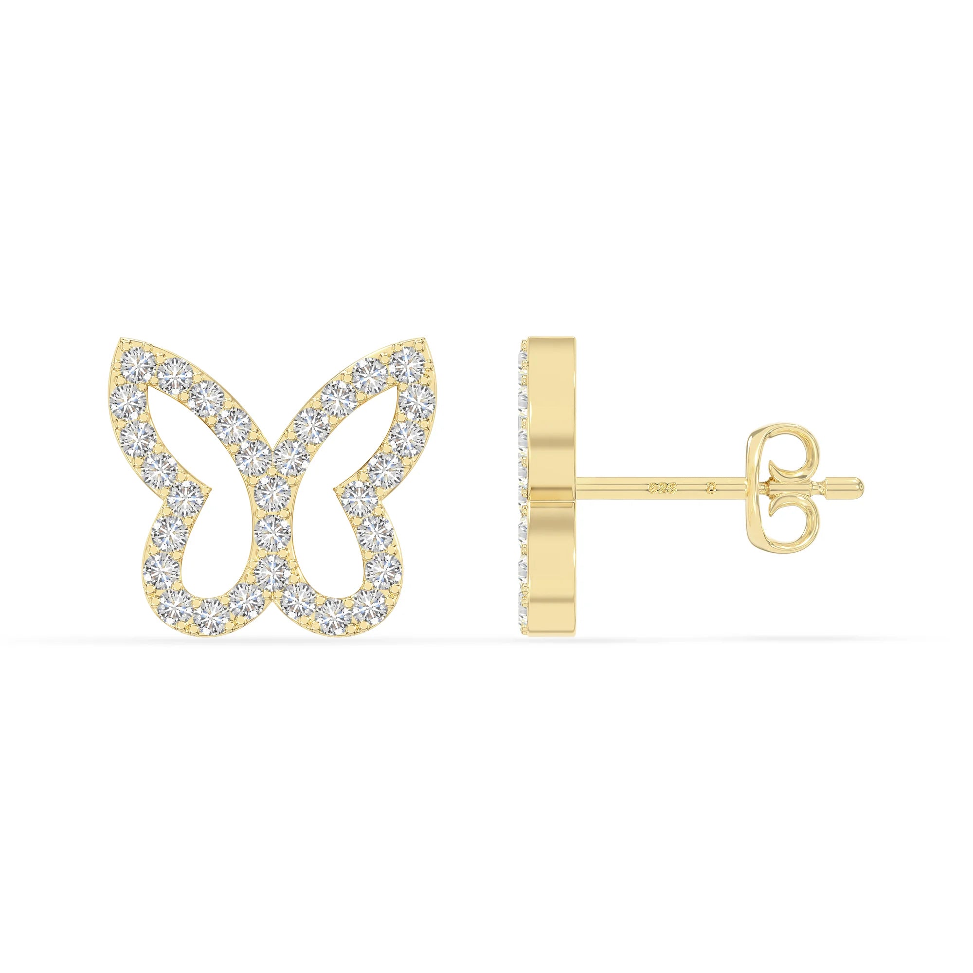 moissanite butterfly stud earrings in yellow gold vermeil 